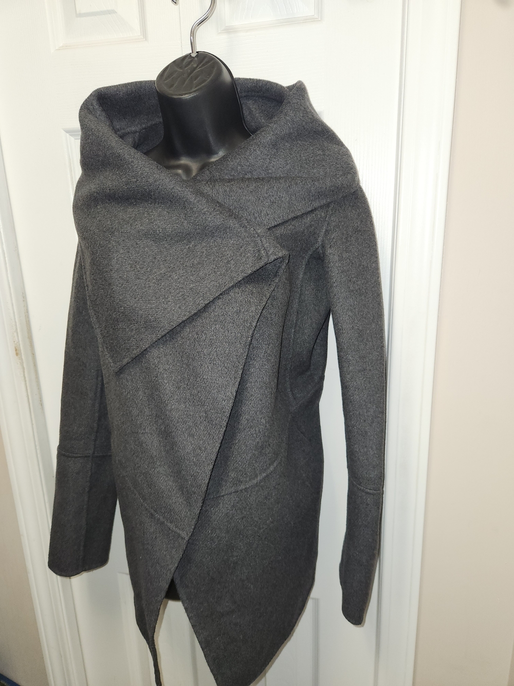 🍉Charcoal Gray Asymmetric Draped Women's Pea Coat.